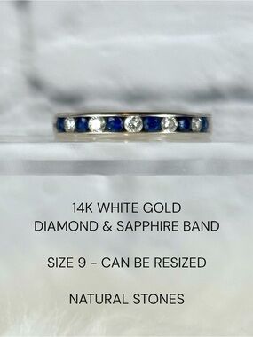 14K White Gold Diamond & Sapphire Band